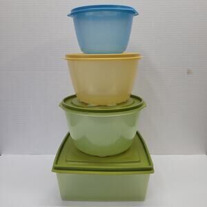4 Vtg Rubbermaid Storage Containers with Daisy See through Lid 4 Qts 4 8 12 Cups